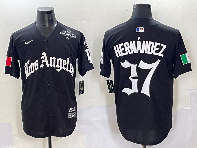Men 2025 Los Angeles Dodgers #37 Hernandez Black Five generations Joint Name Nike MLB Jersey style 6238